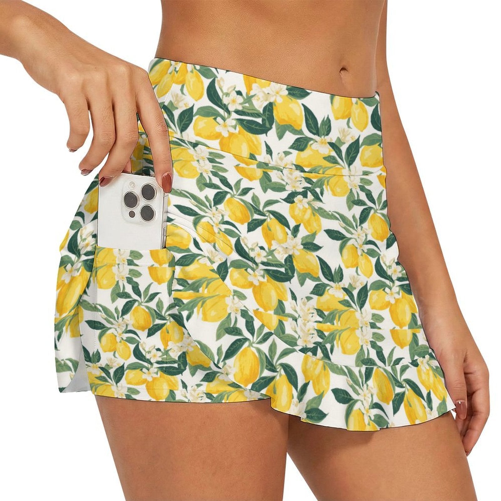 Custom Women's High Waist Tennis Skirt Pocketed Ruffle Hem Athletic Skort