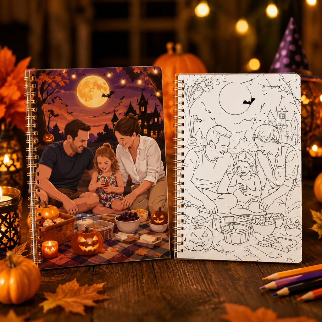 Custom Halloween Coloring Book from Photos | 12 or 24 Pages Personalized Family & Pet Gift