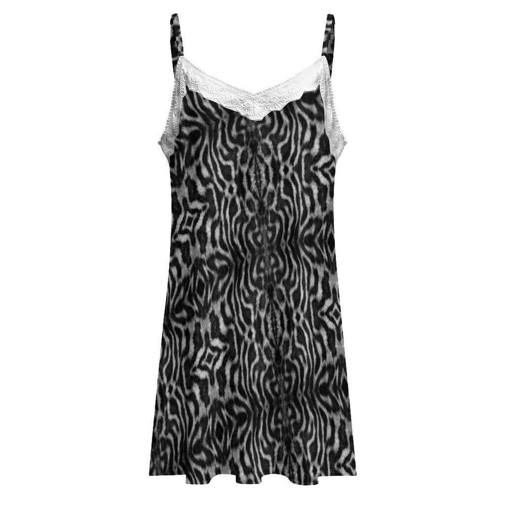 Custom Women's Spaghetti Strap Lace Trim V Neck Loose Sleep Dress
