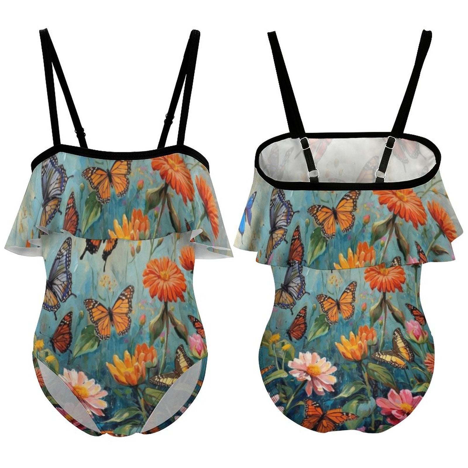 Custom Girl's Ruffle One Piece Adjustable Strap Swimsuit