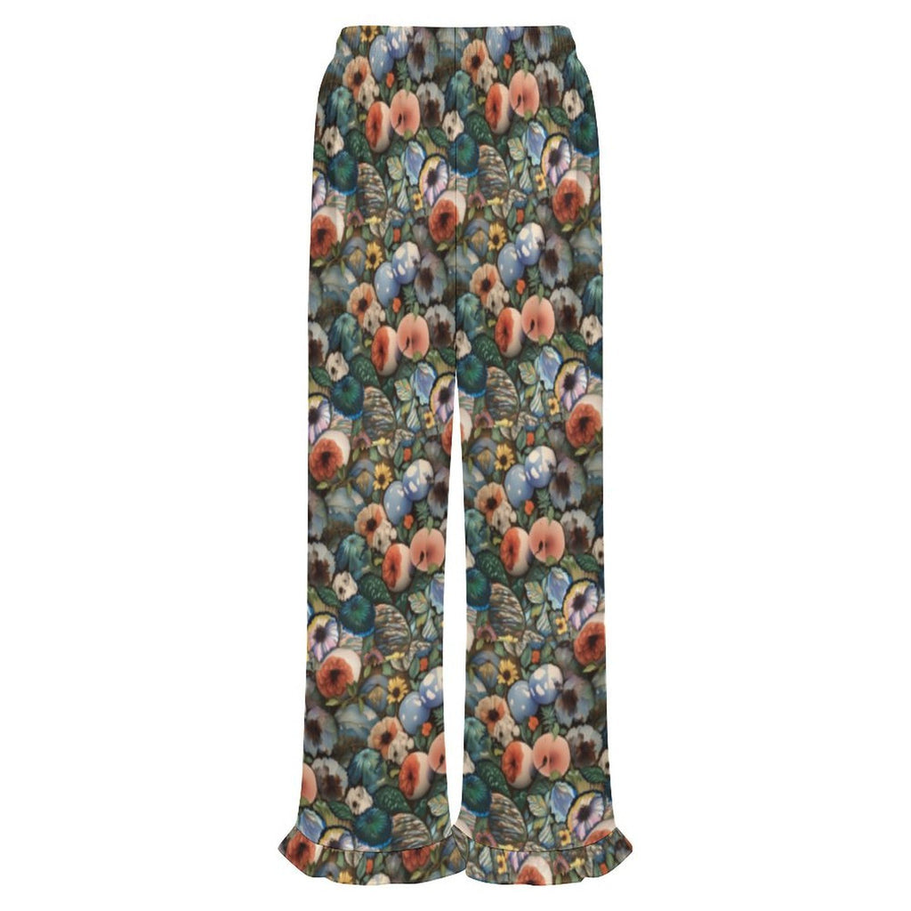 Custom Womens Elastic Waist Ruffle Hem Pocketed Wide Leg Pants