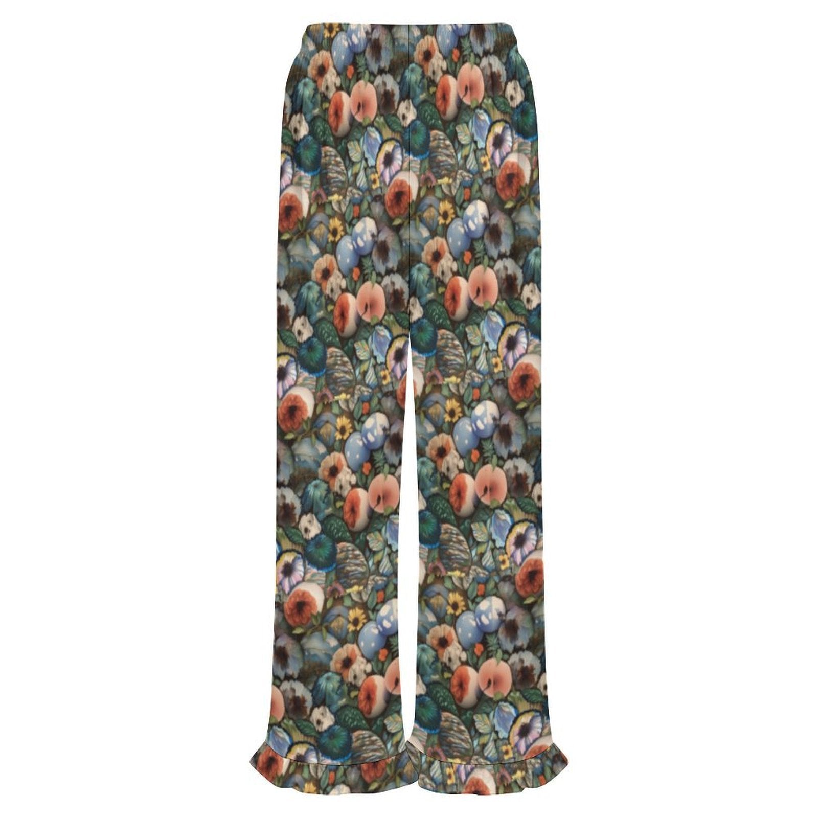 Custom Womens Elastic Waist Ruffle Hem Pocketed Wide Leg Pants