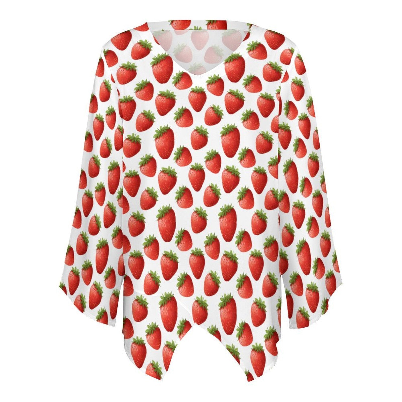 Custom Women's V Neck Bell Sleeve Asymmetrical Hem Chiffon Blouse Top