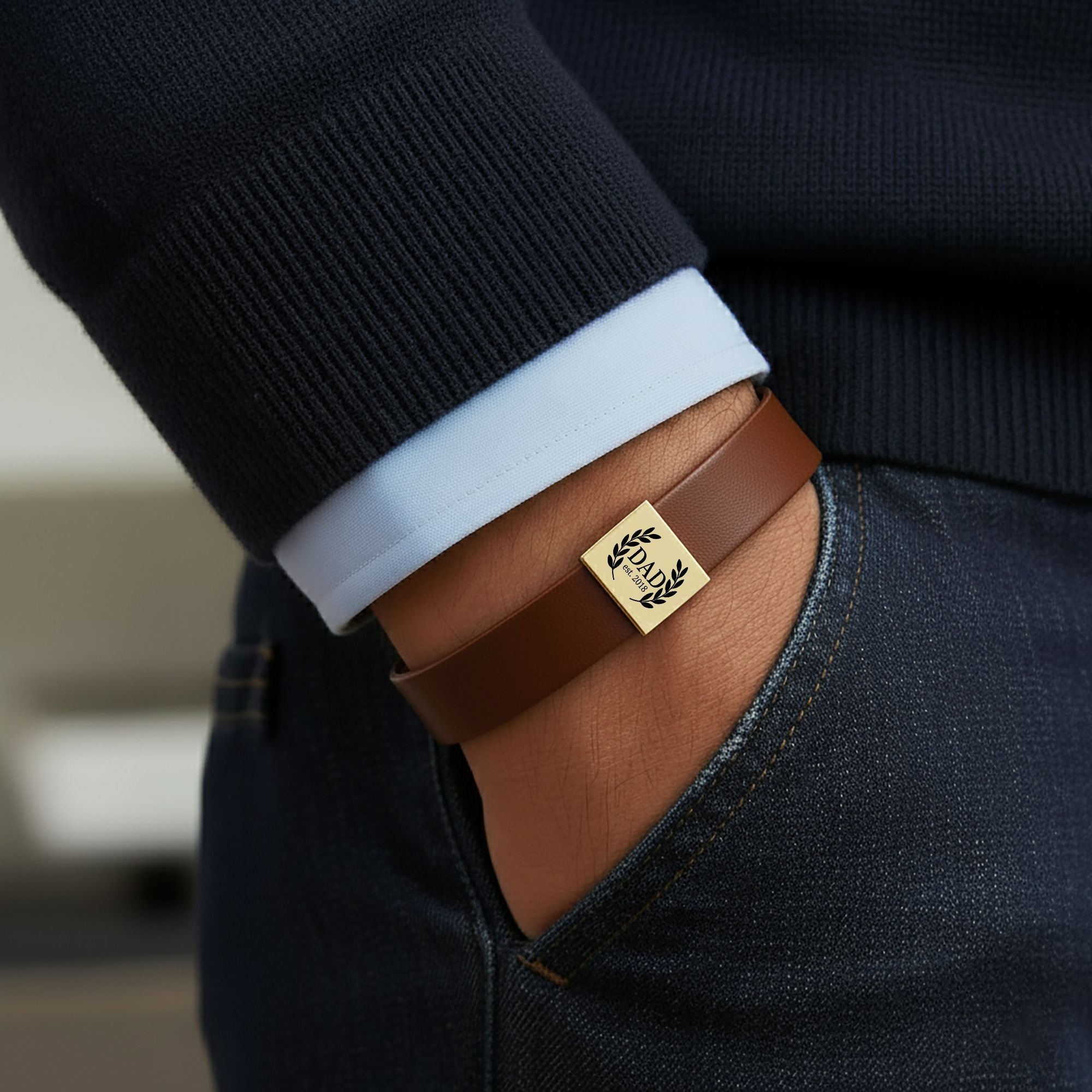 Premium Engraved Men's Leather Bracelet Customize