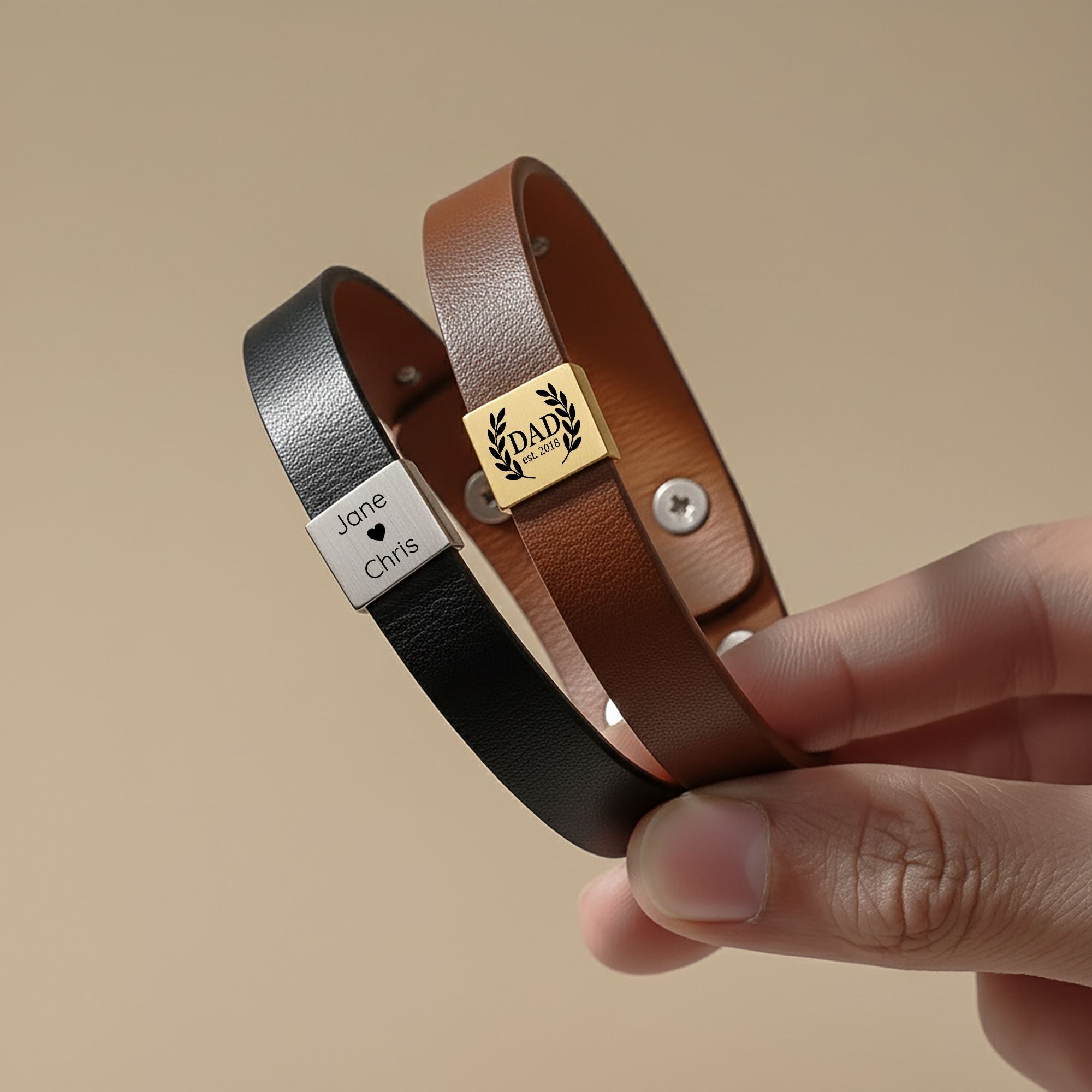 Premium Engraved Men's Leather Bracelet Customize