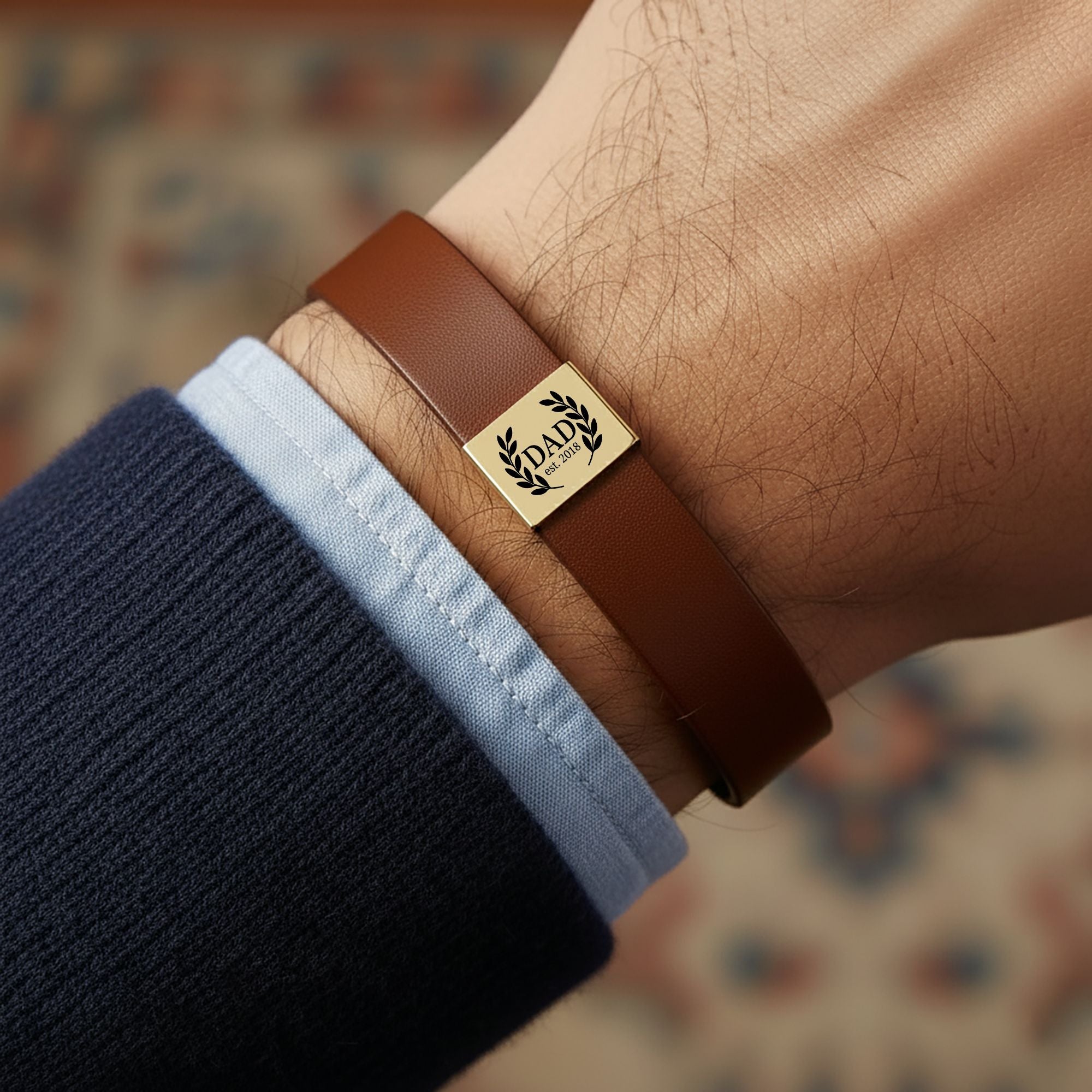 Premium Engraved Men's Leather Bracelet Customize