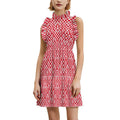 Custom Women's Ruffle Trim Sleeveless Mock Neck Loose Fit Mini Dress