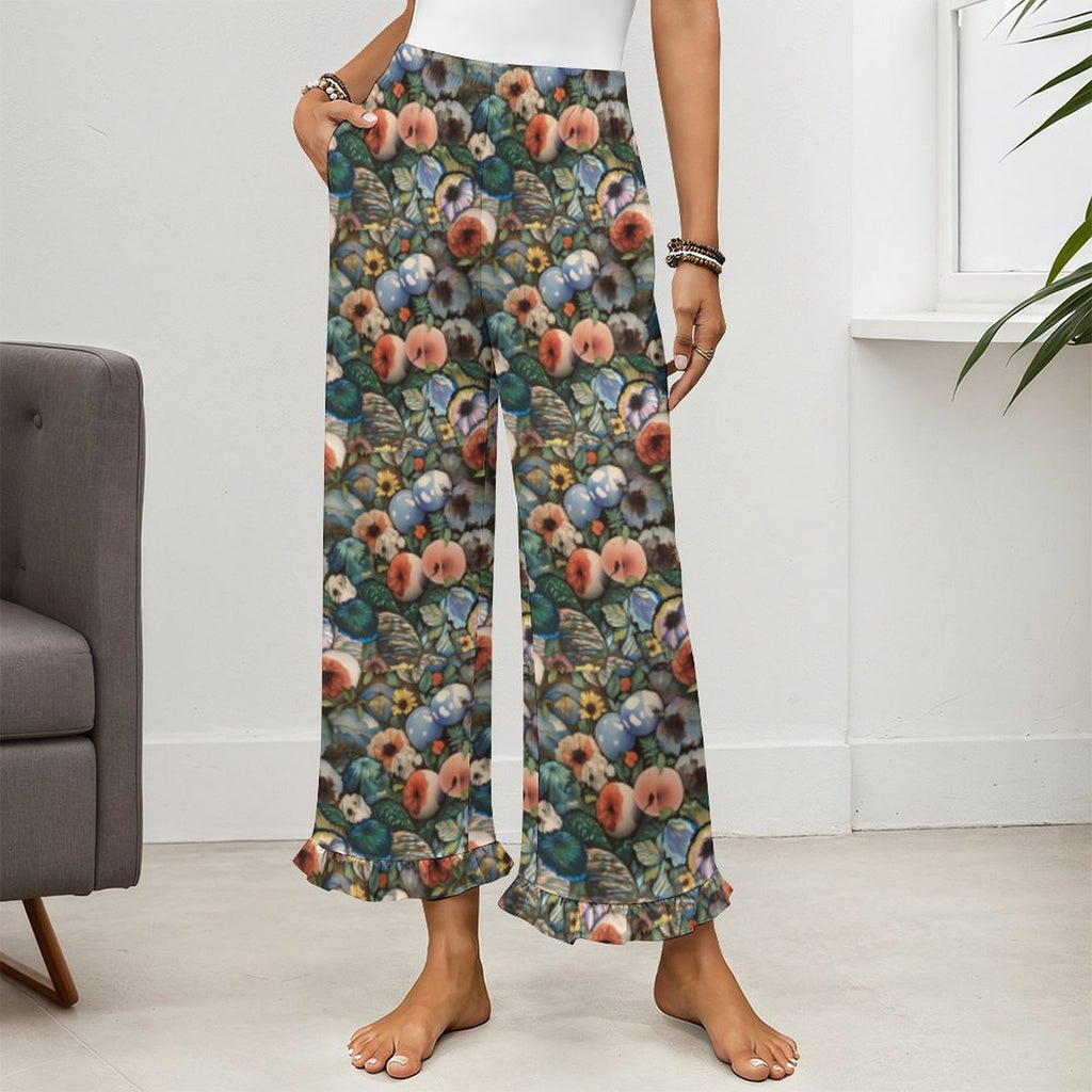 Custom Womens Elastic Waist Ruffle Hem Pocketed Wide Leg Pants