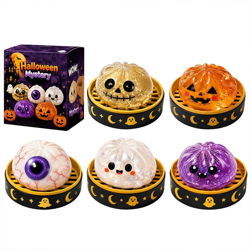 Halloween Ghost Squishy Toys, Cute Dumpling Stress Relief Squeeze Toys Gift Set for Kids & Halloween Party Favors