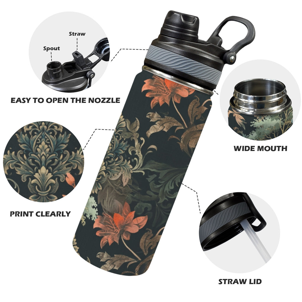 Floral Water Bottle With Cap