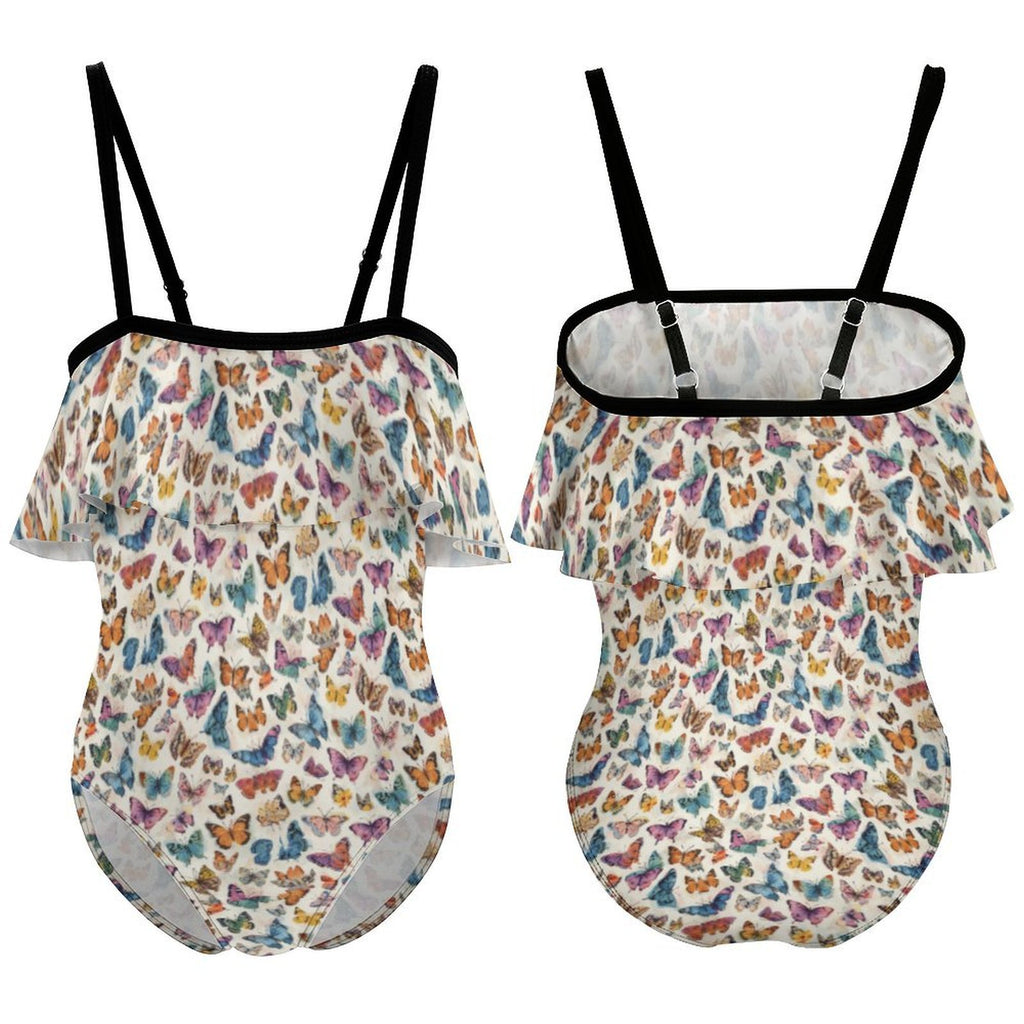 Custom Girl's Ruffle One Piece Adjustable Strap Swimsuit