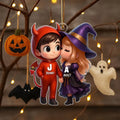 Personalized Name Halloween Style Acrylic Car Hanger Cute Couple Kissing Moment Halloween Gift for Boyfriend & Girlfriend