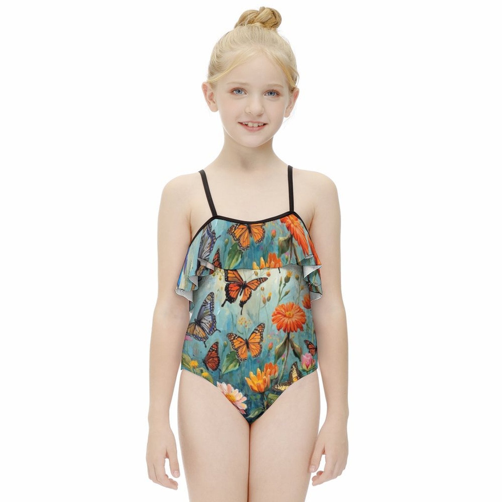 Custom Girl's Ruffle One Piece Adjustable Strap Swimsuit