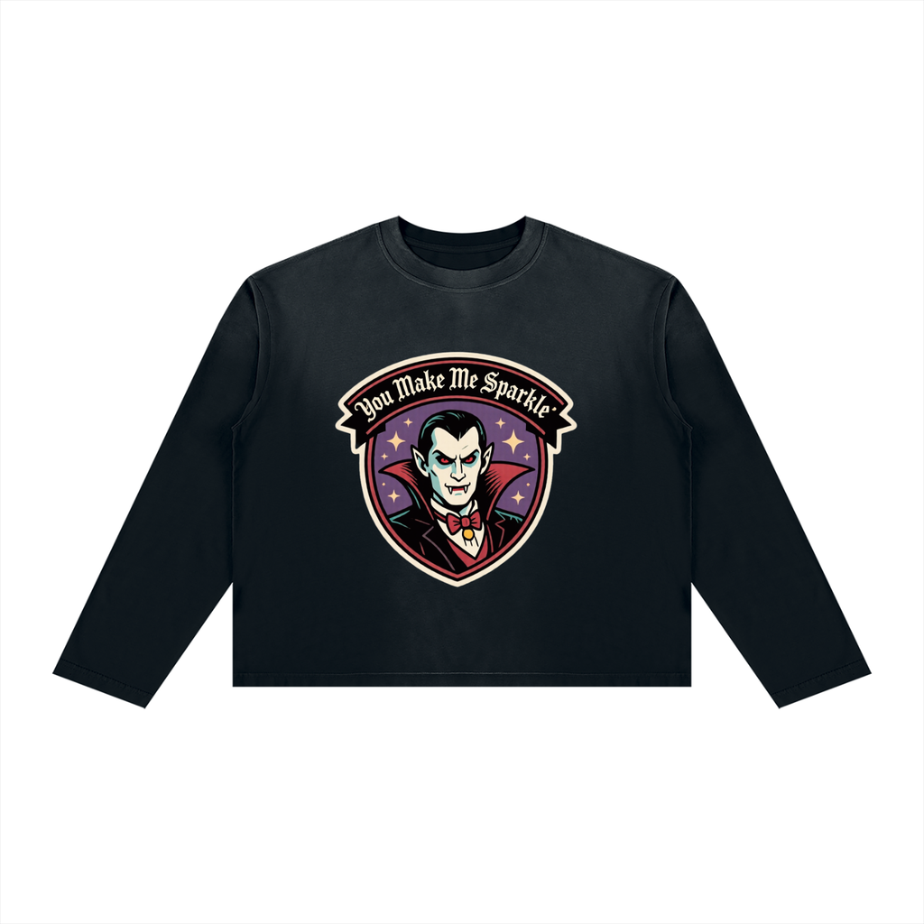 Sparkle Vampire Halloween Unisex Sunfade Boxy Long Sleeve T-Shirt