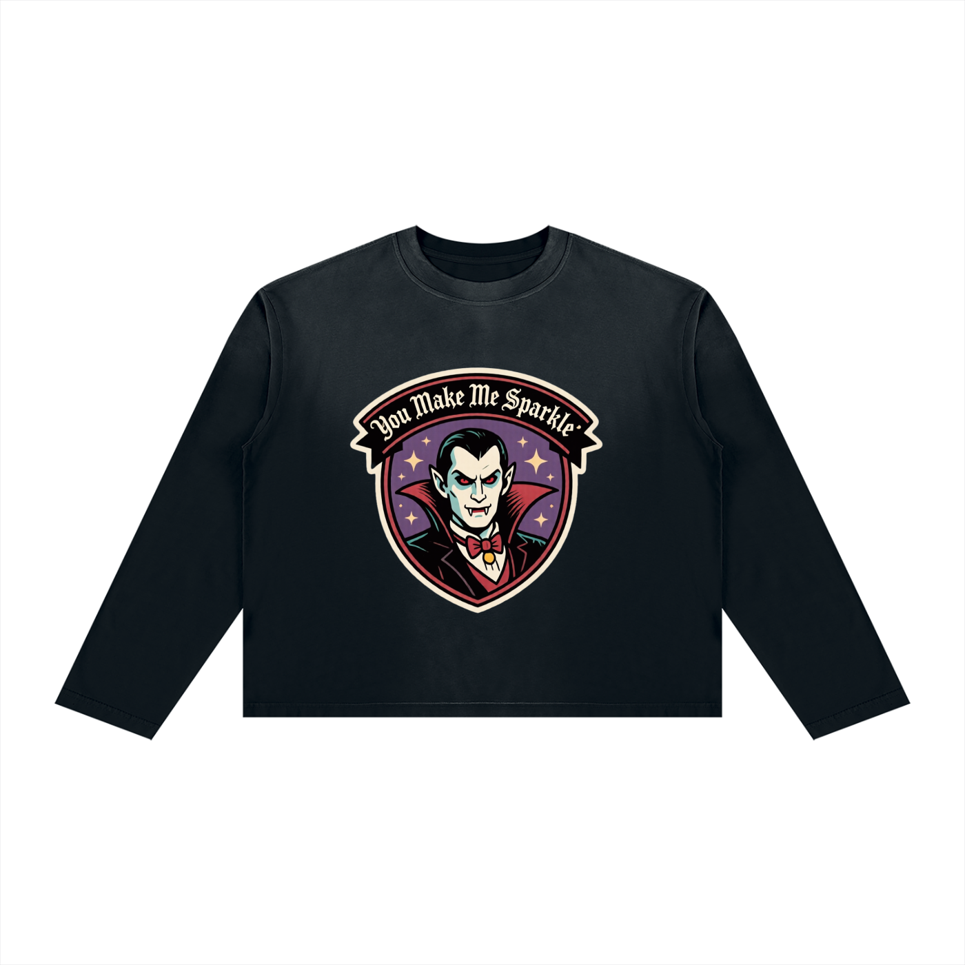 Sparkle Vampire Halloween Unisex Sunfade Boxy Long Sleeve T-Shirt