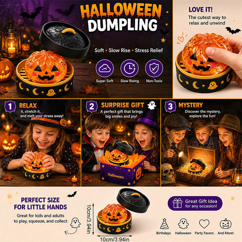 Halloween Ghost Squishy Toys, Cute Dumpling Stress Relief Squeeze Toys Gift Set for Kids & Halloween Party Favors