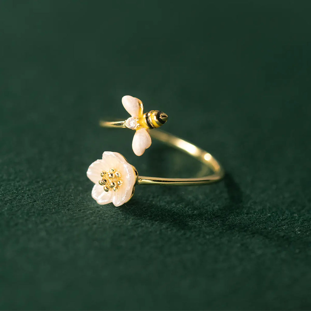 925 Silver Bee Shell Ring for Women
