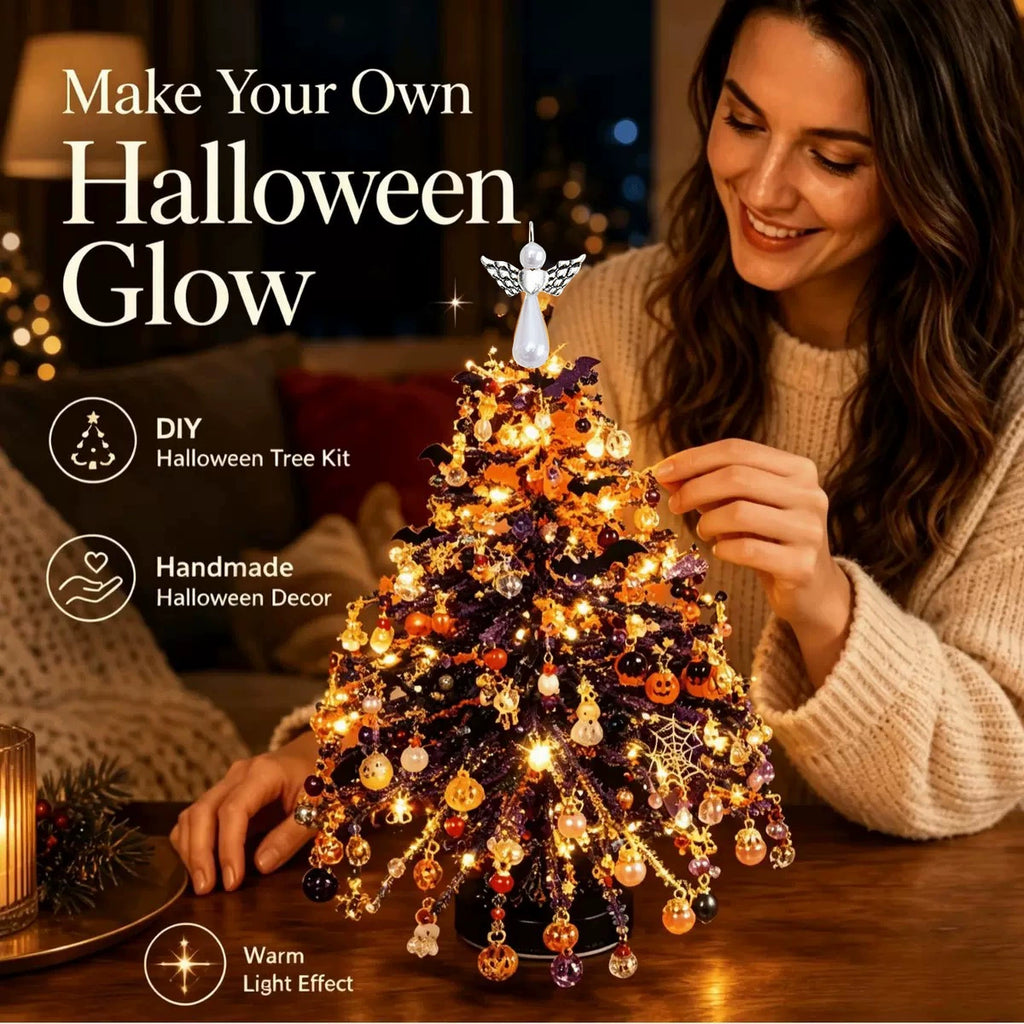 DIY Beaded Mini Holiday Tree Kit – Halloween & Christmas Handmade Tabletop Decor, Seasonal Craft Gift